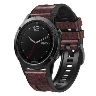 For Garmin Fenix 7X Silicone + Leather Quick Release Watch Band(Dark Brown)