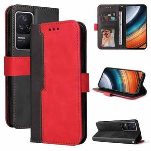 For Xiaomi Redmi K40S / Poco F4 Stitching-color Leather Phone Case(Red)