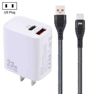 PD 33W USB-C / Type-C+QC 3.0 USB Dual Port Charger with 1m 6A USB to USB-C / Type-C Data Cable, Specification:US Plug(White)