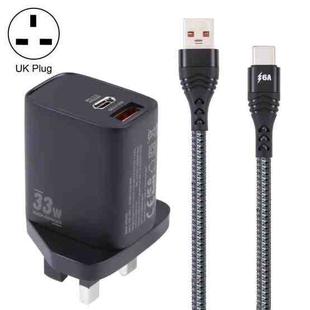 PD 33W USB-C / Type-C+QC 3.0 USB Dual Port Charger with 1m 6A USB to USB-C / Type-C Data Cable, Specification:UK Plug(Black)