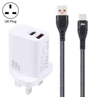 PD 33W USB-C / Type-C+QC 3.0 USB Dual Port Charger with 1m 6A USB to USB-C / Type-C Data Cable, Specification:UK Plug(White)