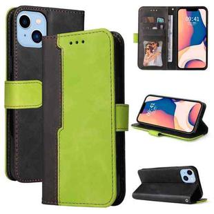For iPhone 14 Plus Stitching-color Leather Phone Case (Green)