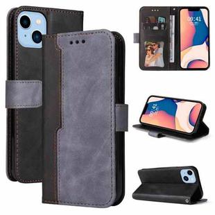For iPhone 14 Plus Stitching-color Leather Phone Case (Grey)