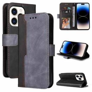 For iPhone 14 Pro Stitching-color Leather Phone Case(Grey)