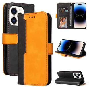 For iPhone 14 Pro Stitching-color Leather Phone Case(Orange)