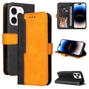 For iPhone 14 Pro Max Stitching-color Leather Phone Case (Orange)