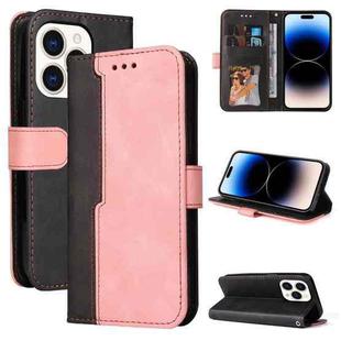 For iPhone 14 Pro Max Stitching-color Leather Phone Case (Pink)