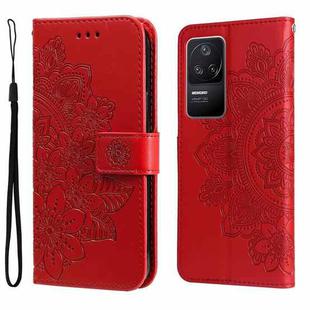 For Xiaomi Redmi K40S / Poco F4 7-petal Flowers Embossing Leather Case(Red)