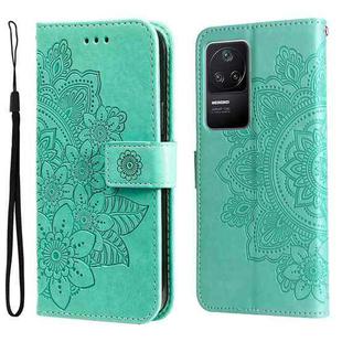 For Xiaomi Redmi K40S / Poco F4 7-petal Flowers Embossing Leather Case(Green)