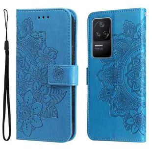 For Xiaomi Redmi K40S / Poco F4 7-petal Flowers Embossing Leather Case(Blue)