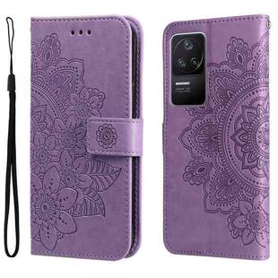 For Xiaomi Redmi K40S / Poco F4 7-petal Flowers Embossing Leather Case(Light Purple)