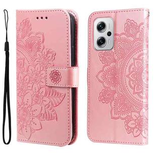 For Xiaomi Redmi Note 11T Pro/Poco X4 GT 7-petal Flowers Embossing Leather Case(Rose Gold)