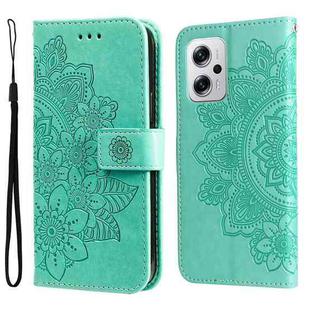 For Xiaomi Redmi Note 11T Pro/Poco X4 GT 7-petal Flowers Embossing Leather Case(Green)