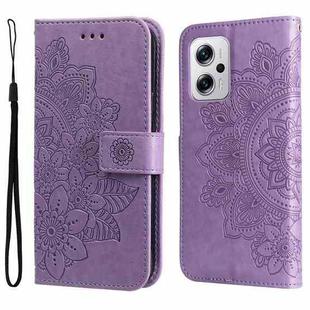 For Xiaomi Redmi Note 11T Pro/Poco X4 GT 7-petal Flowers Embossing Leather Case(Light Purple)