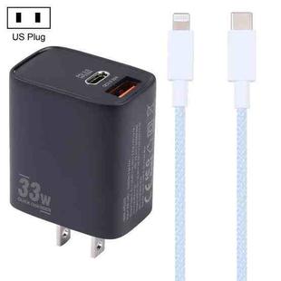 PD 33W USB-C / Type-C+QC 3.0 USB Dual Port Charger with 1m 27W USB-C / Type-C to 8 Pin PD Data Cable, Specification:US Plug(Black+Blue)