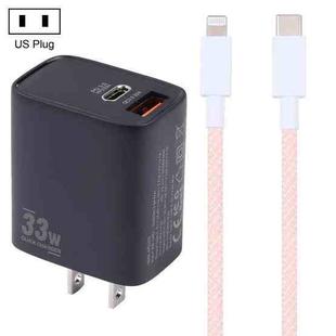 PD 33W USB-C / Type-C+QC 3.0 USB Dual Port Charger with 1m 27W USB-C / Type-C to 8 Pin PD Data Cable, Specification:US Plug(Black+Pink)