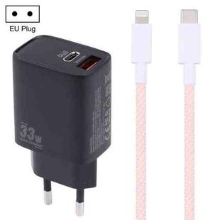 PD 33W USB-C / Type-C+QC 3.0 USB Dual Port Charger with 1m 27W USB-C / Type-C to 8 Pin PD Data Cable, Specification:EU Plug(Black+Pink)
