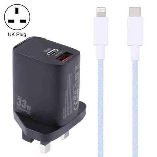 PD 33W USB-C / Type-C+QC 3.0 USB Dual Port Charger with 1m 27W USB-C / Type-C to 8 Pin PD Data Cable, Specification:UK Plug(Black+Blue)
