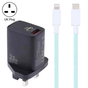 PD 33W USB-C / Type-C+QC 3.0 USB Dual Port Charger with 1m 27W USB-C / Type-C to 8 Pin PD Data Cable, Specification:UK Plug(Black+Green)