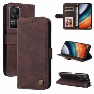 For Xiaomi Redmi K40S / Poco F4 Skin Feel Life Tree Metal Button Leather Case(Brown)