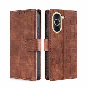 For Huawei nova 10 Skin Feel Crocodile Magnetic Clasp Leather Phone Case(Brown)