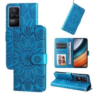 For Xiaomi Redmi K40S / Poco F4 Embossed Sunflower Leather Phone Case(Blue)