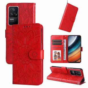 For Xiaomi Redmi K40S / Poco F4 Embossed Sunflower Leather Phone Case(Red)