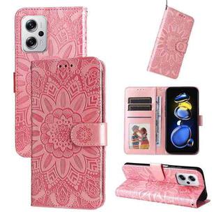 For Xiaomi Redmi Note 11T Pro/Poco X4 GT Embossed Sunflower Leather Phone Case(Pink)
