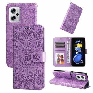 For Xiaomi Redmi Note 11T Pro/Poco X4 GT Embossed Sunflower Leather Phone Case(Purple)