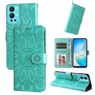 For Infinix Hot 12 Embossed Sunflower Leather Phone Case(Green)