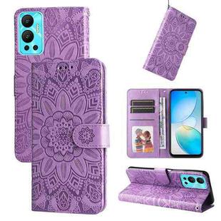 For Infinix Hot 12 Embossed Sunflower Leather Phone Case(Purple)
