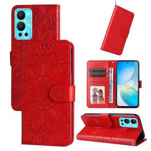 For Infinix Hot 12 Embossed Sunflower Leather Phone Case(Red)