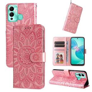 For Infinix Hot 12 Play Embossed Sunflower Leather Phone Case(Pink)
