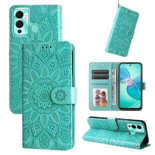 For Infinix Hot 12 Play Embossed Sunflower Leather Phone Case(Green)