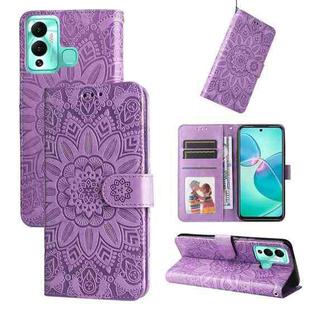 For Infinix Hot 12 Play Embossed Sunflower Leather Phone Case(Purple)