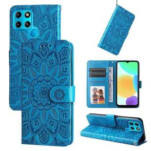 For Infinix Smart 6 Embossed Sunflower Leather Phone Case(Blue)