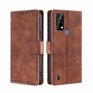 For Blackview A50 Skin Feel Crocodile Magnetic Clasp Leather Phone Case(Brown)