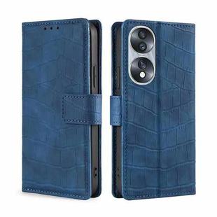 For Honor 70 Skin Feel Crocodile Magnetic Clasp Leather Phone Case(Blue)