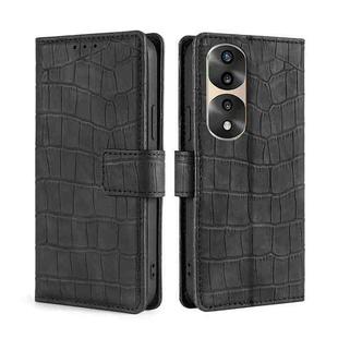 For Honor 70 Pro/70 Pro+ Skin Feel Crocodile Magnetic Clasp Leather Phone Case(Black)