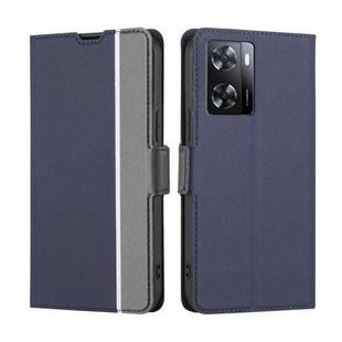 For OPPO A57 4G 2022 Twill Texture Side Button Leather Phone Case(Blue)