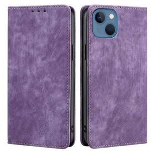 For iPhone 12 RFID Anti-theft Brush Magnetic Leather Phone Case(Purple)