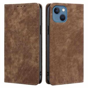 For iPhone 12 RFID Anti-theft Brush Magnetic Leather Phone Case(Brown)