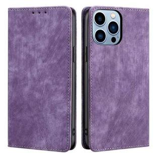 For iPhone 13 Pro RFID Anti-theft Brush Magnetic Leather Phone Case (Purple)