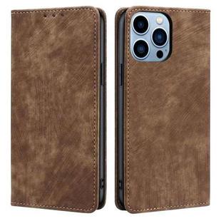 For iPhone 13 Pro RFID Anti-theft Brush Magnetic Leather Phone Case (Brown)