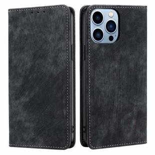 For iPhone 13 Pro Max RFID Anti-theft Brush Magnetic Leather Phone Case (Black)