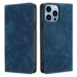 For iPhone 13 Pro Max RFID Anti-theft Brush Magnetic Leather Phone Case (Blue)