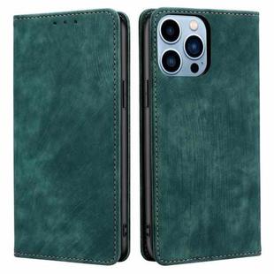For iPhone 13 Pro Max RFID Anti-theft Brush Magnetic Leather Phone Case (Green)