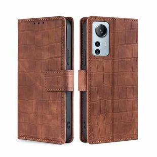 For Xiaomi 12 Lite Skin Feel Crocodile Magnetic Clasp Leather Phone Case(Brown)
