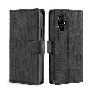 For Xiaomi Poco M4 5G Skin Feel Crocodile Magnetic Clasp Leather Phone Case(Black)