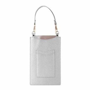 Litchi Texture Card Holder Mobile Phone Bag with Short Strap(Silver)